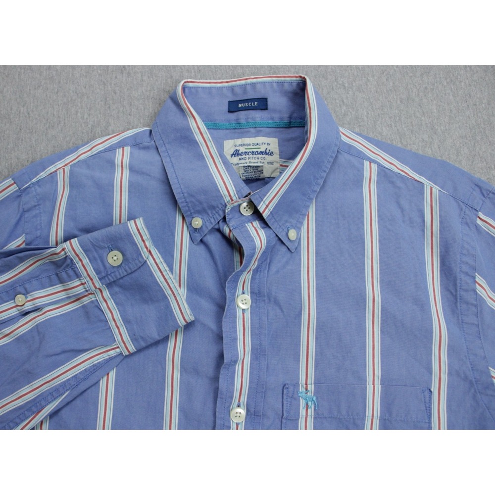 Abercrombie Fitch Shirt Men Medium Striped 100% Cotton Muscle Button Down VTG